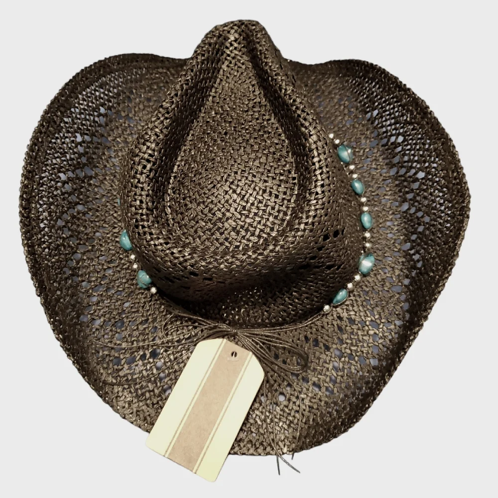 NWT Cowboy/Cowgirl Black /Turquoise Straw Hat Womens - Picture 2 of 6